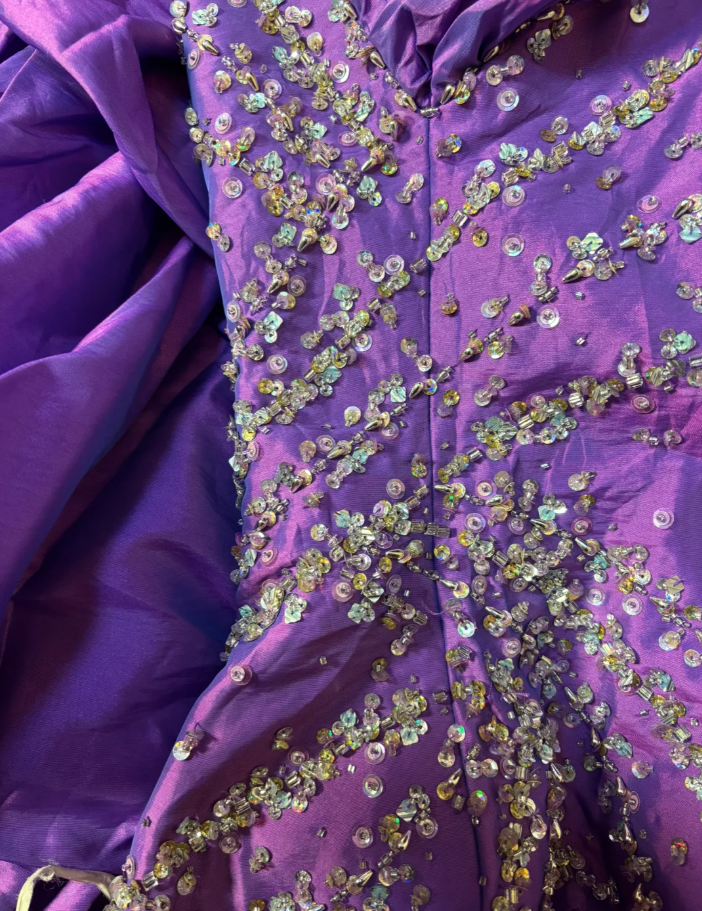 Vintage Purple Strapless Satin Beaded Mermaid Long Party Dress Evening Dress