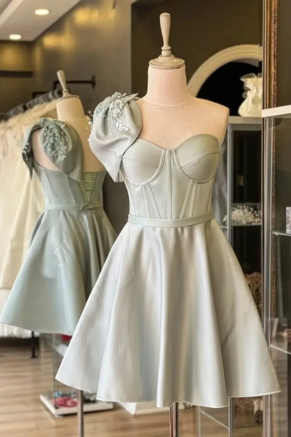 Charming Bow One Shoulder A Line Short 7th Grade Homecoming Dress White Formal 21st Birthday Outfits