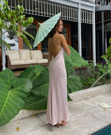 Classy Spaghetti Straps Pink Satin Party Prom Dress,Backless Evening Dress