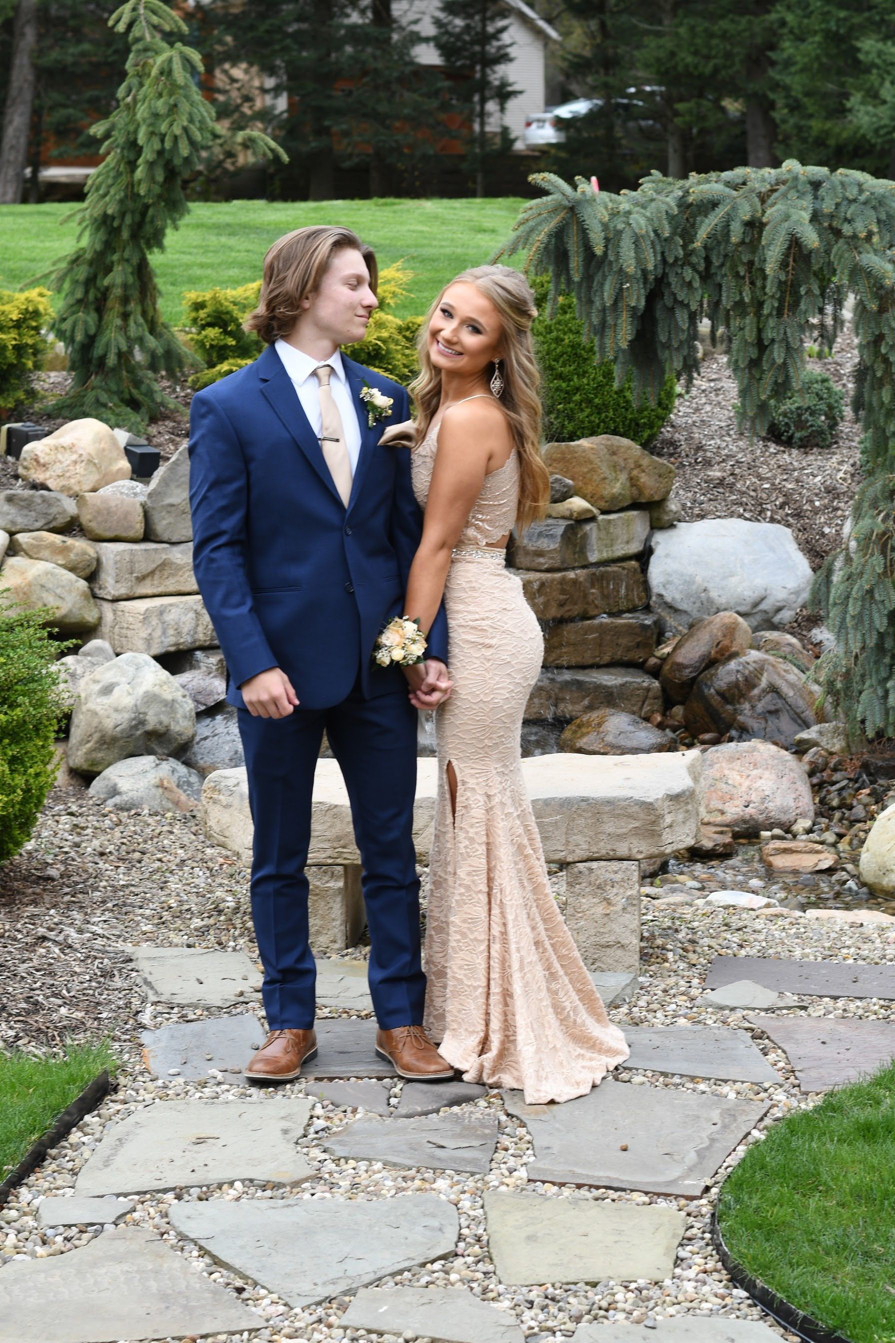 Trendy Two Piece Mermaid Prom Dress,Lace Evening Dress