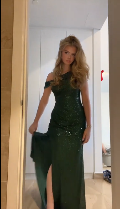 Pretty One Shoulder Green Sequin High Slit Long Mermaid Evening Dress Prom Dress