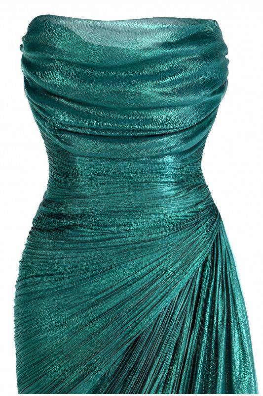 Unique Green Strapless Tulle Ruched Evening Gown Long Party Prom Dress