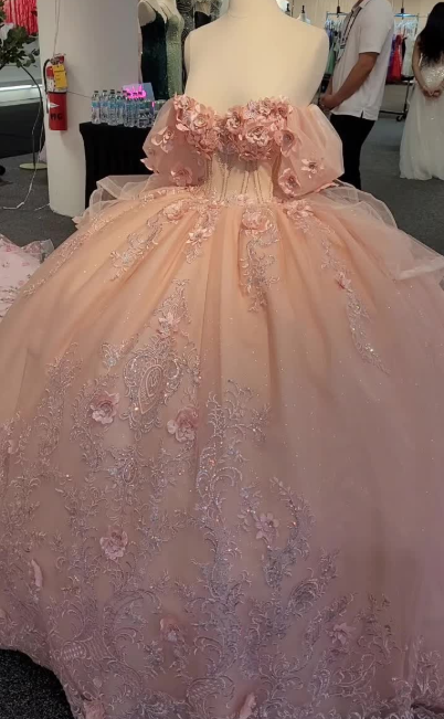 Charming Pink Off The Shoulder Tulle Sequin Appliques Princess Quinceanera Dress Sweet 17 Dress