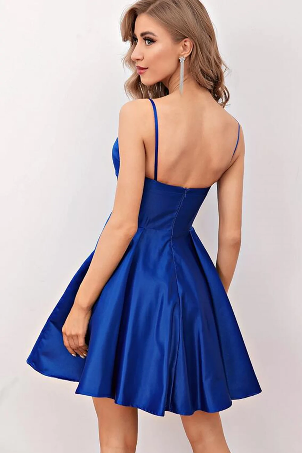 V Neck Open Back Royal Blue Homecoming Dresses, Backless Royal Blue Homecoming Dresses, Short Royal Blue Formal Evening