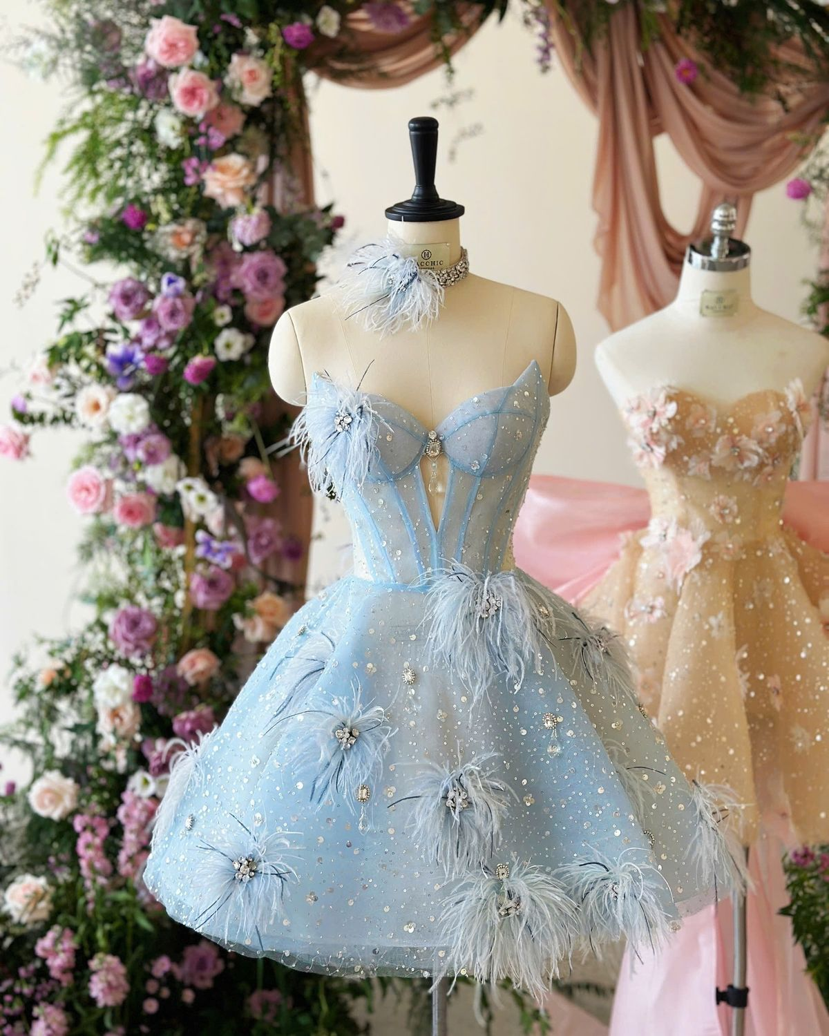 Classy Sweetheart Neck Blue Tulle Sequin Beaded Short Birthday Outfits Strapless A Line Homecoming Dress