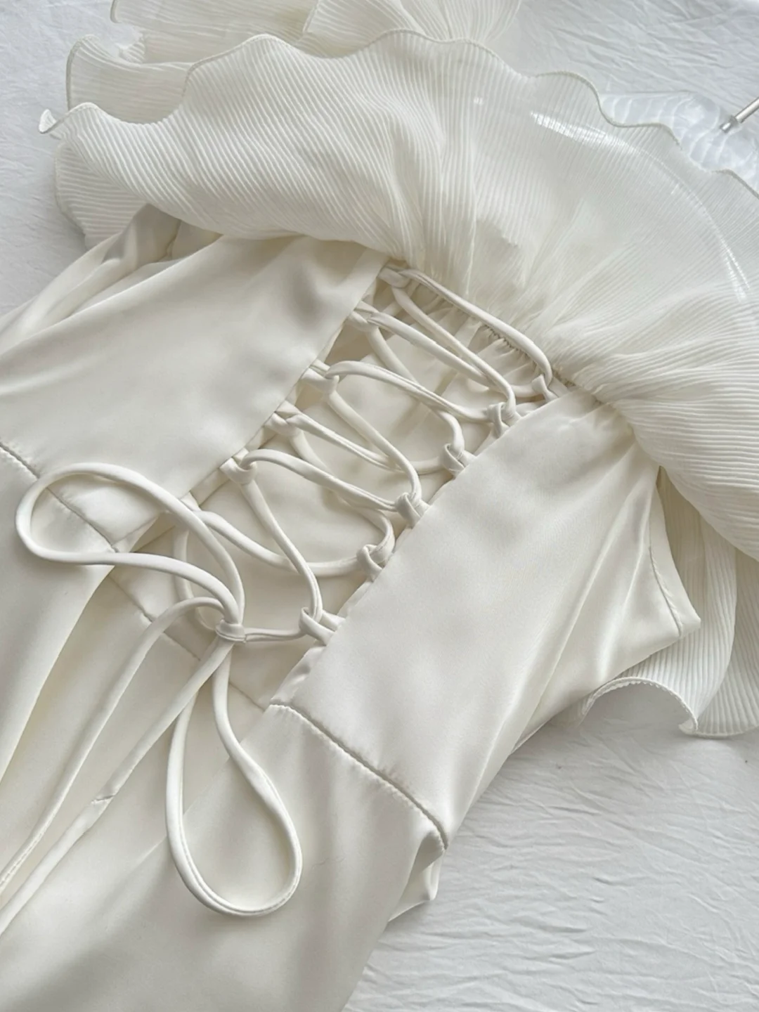 Classy Strapless White Satin Chiffon Long Prom Dress Birthday Party Dress