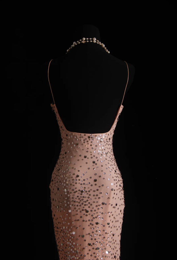 Sparkly Spaghetti Straps Pink Sequin Mermaid Long Party Dress Formal Birthday Prom Dress Evening Dress