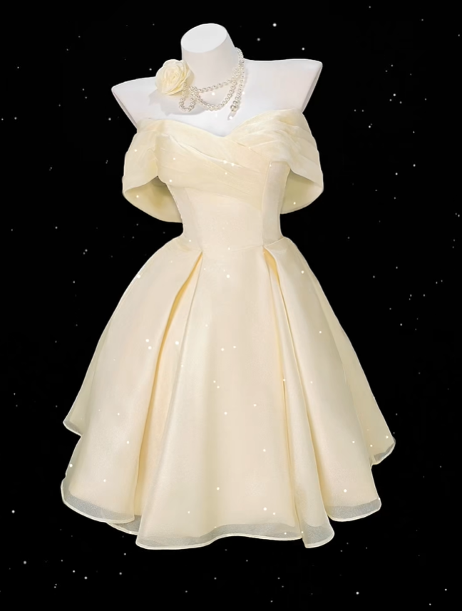 Cute Yellow Off The Shoulder Tulle ALine Short 8th Grade Homecoming Dress Birthday Dress