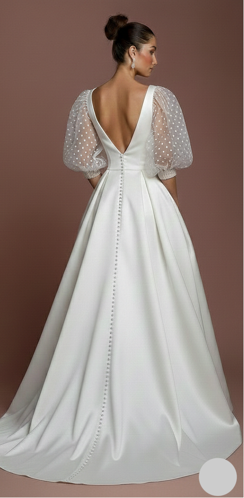 Polka Dot Sleeve Wedding Dress Long Tulle Fun Classic Gown