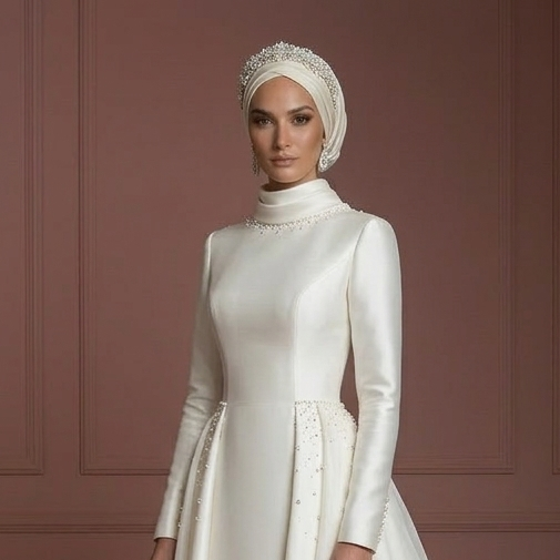 Premium Hijab Wedding Dress Elegant Bridal Couture Muslim