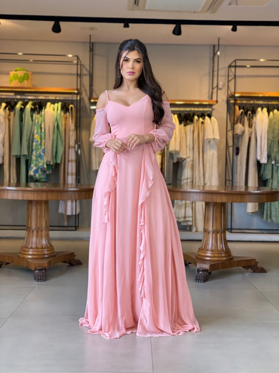 Fashion Pink A-line Long Prom Dress