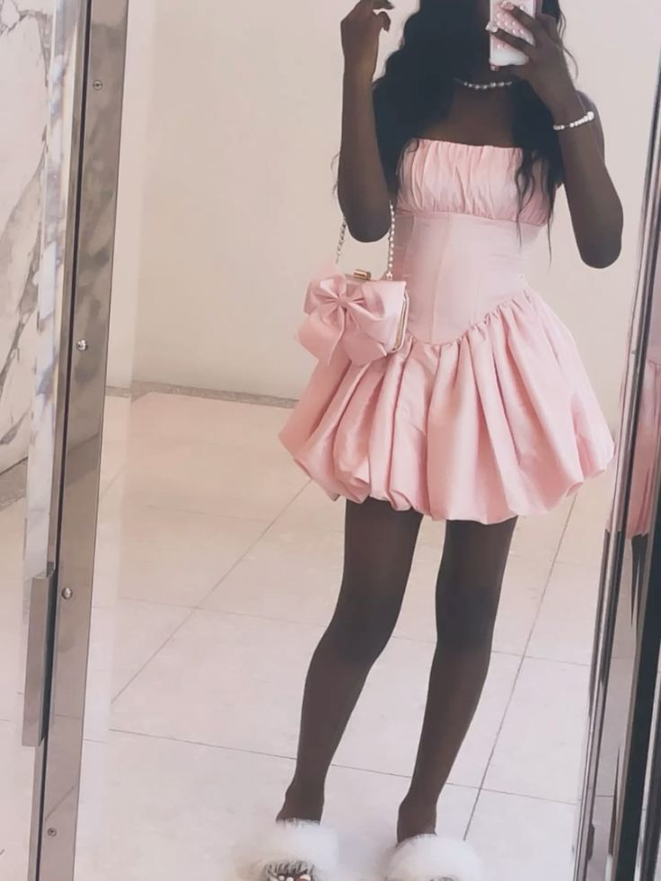 Sweet Pink Strapless A Line Birthday Outfits Formal Graduation Homecoming Dress