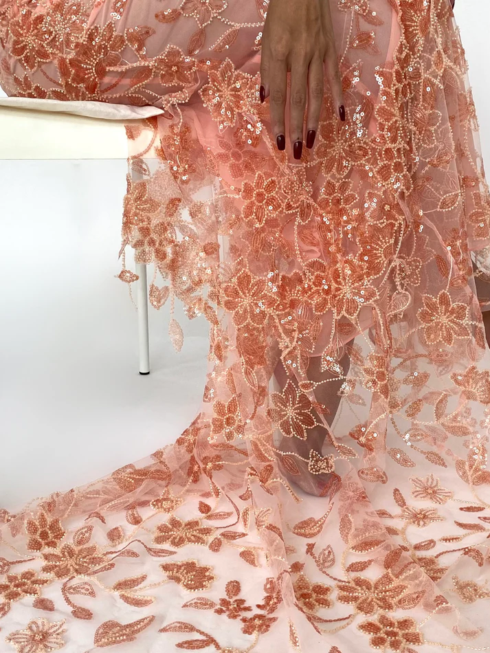 Gorgeous Pink Lace Beading Mermaid Evening Dress Party Prom Dress