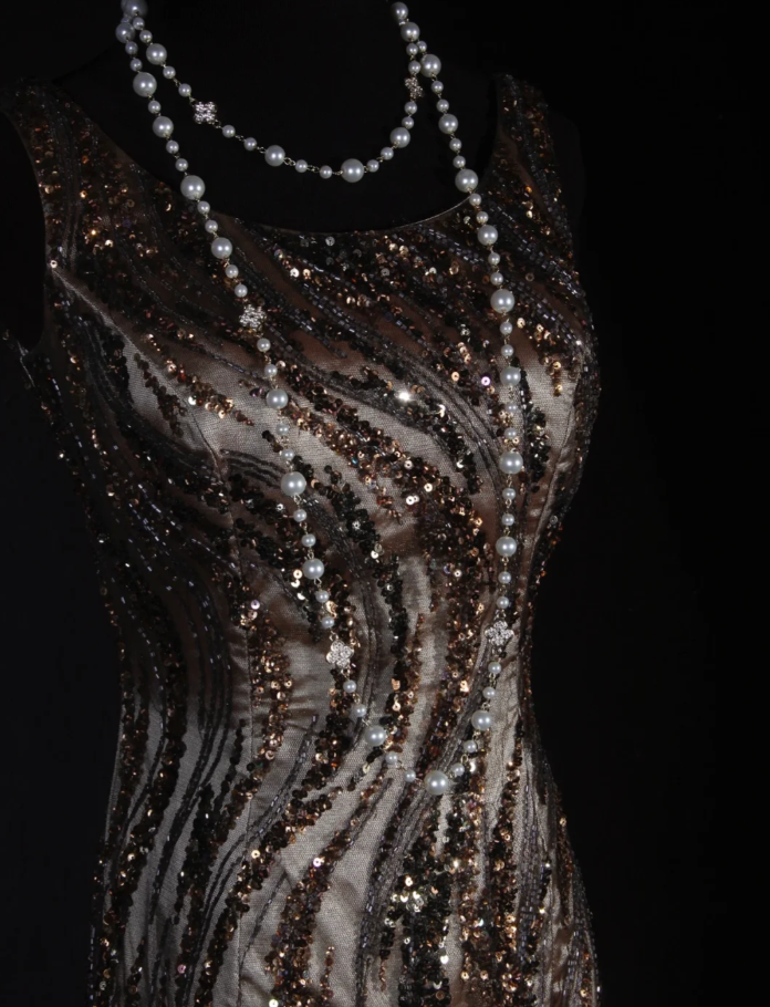 Retro Dark Brown Sleeveless Satin Sequin Beaded Long Evening Dress Birthday Dress