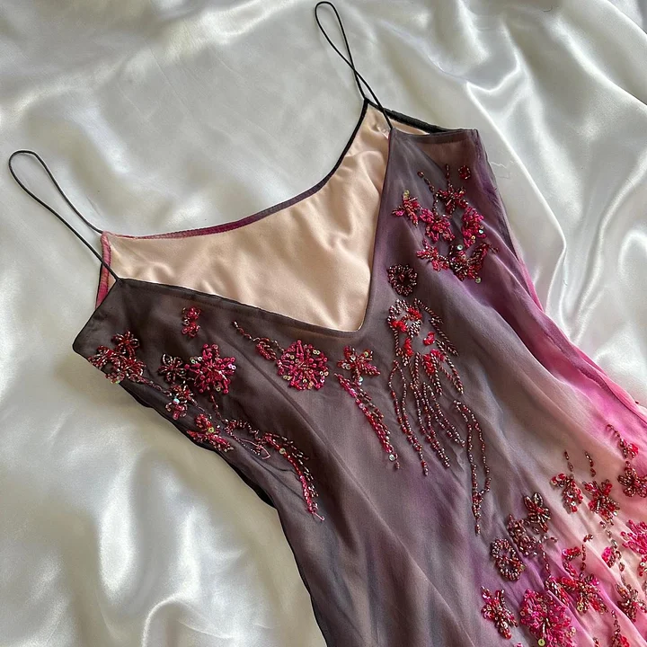 Luxury Chiffon Beaded Mermaid Evening Dress,Spaghetti Straps Party Prom Dress