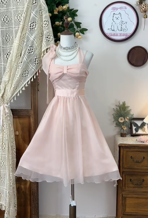 Simple Pink Chiffon A Line Short Homecoming Dress Halter Cocktail Dress Birthday Outfits