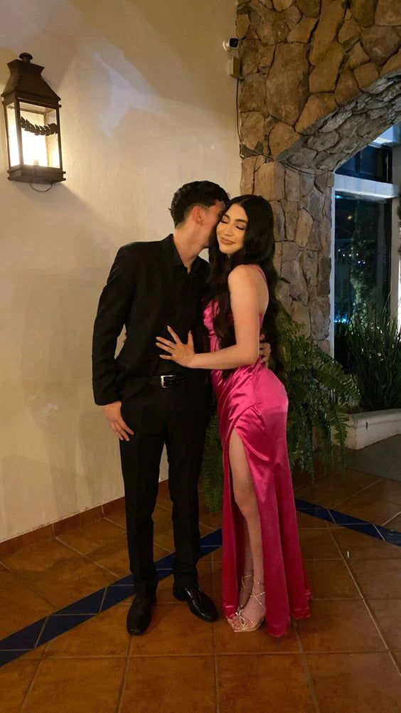 Fashion Satin Beaded Mermaid Prom Dress Slit Evening Party Gown