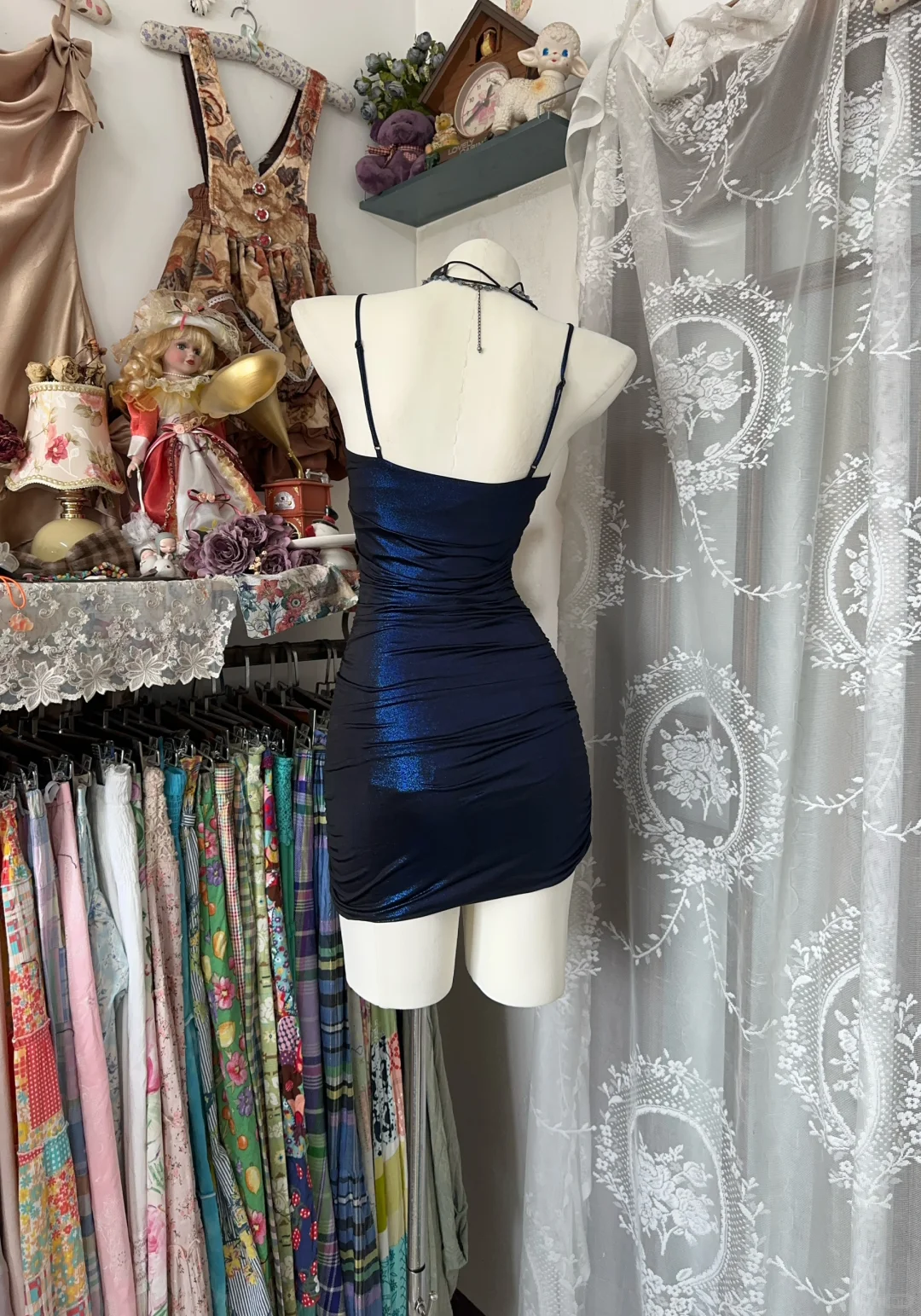 Beautiful Navy Blue Sheath Short Birthday Dress Spaghetti Straps Homecoming Dress Cocktail Dress