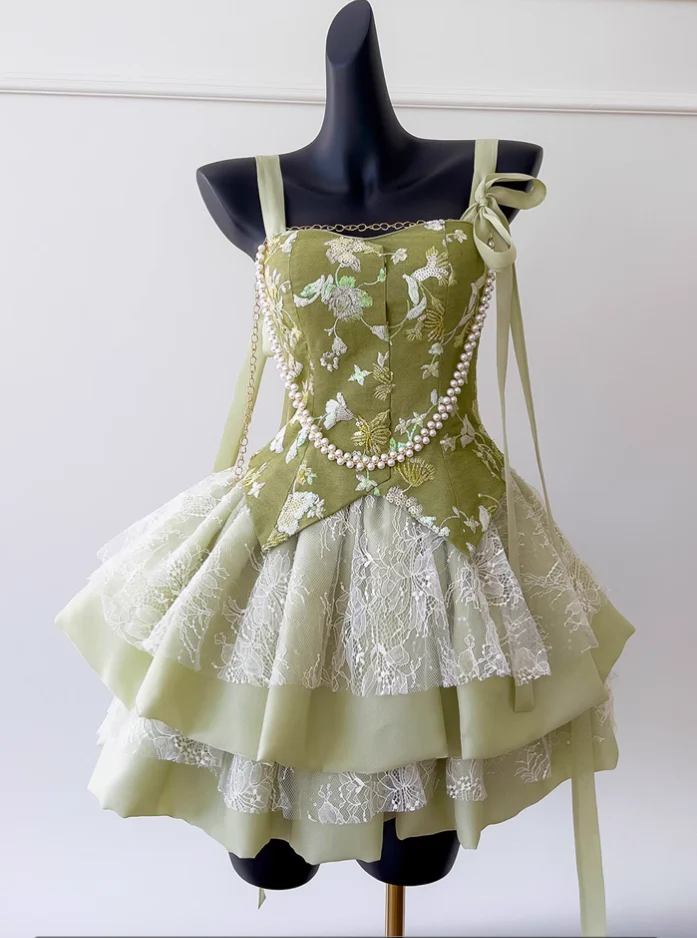 Sweet Green Lace A Line Homecoming Dress Mini Prom Dress