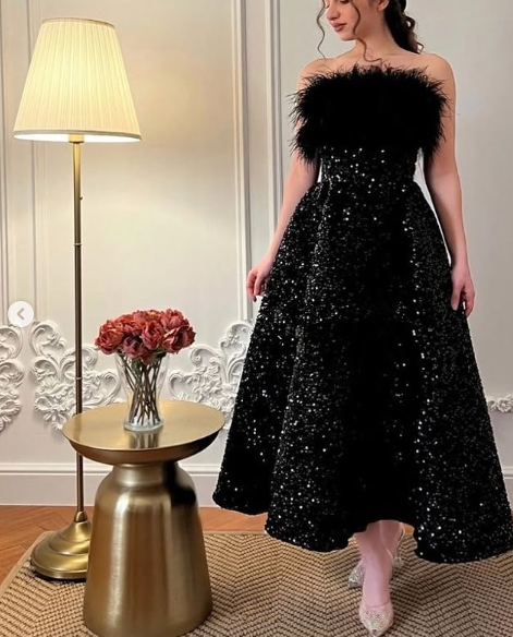 Shiny Black Sequins A-line Party Dress,Black Cocktail Dress
