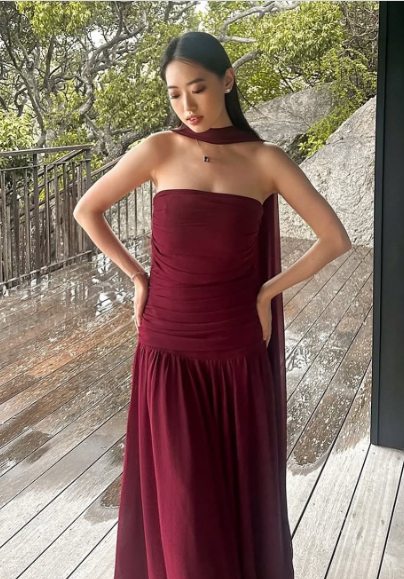 Elegant Burgundy Mermaid Strapless Chiffon Long Prom Dress Evening Dress