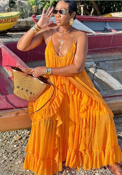 Sexy Orange Chiffon Ruffles Evening Dress Long Prom Party Gown