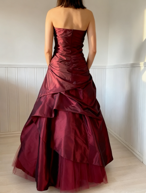 Elegant Burgundy A-line Strapless Satin Long Prom Dress Evening Dress