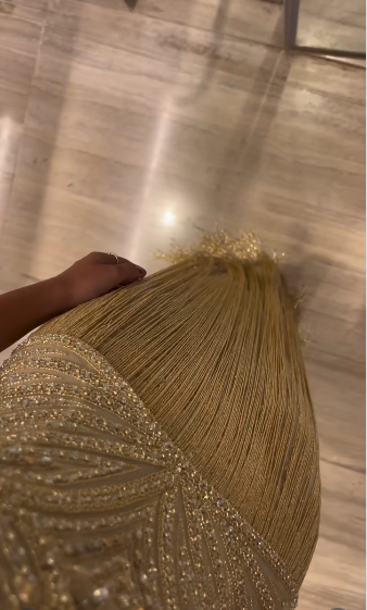 Gorgeous Gold Fitted Spaghetti Strap Sequined Tassel Long Prom Dress Evening Dress