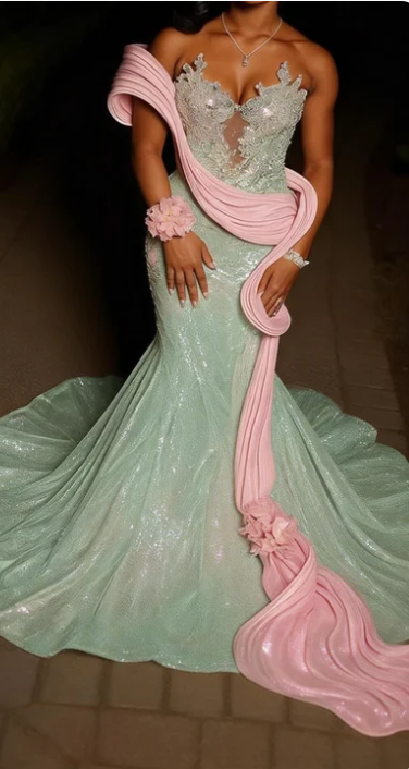 Luxurious Mint Green Mermaid Strapless Sequined Prom Dress Evening Dress