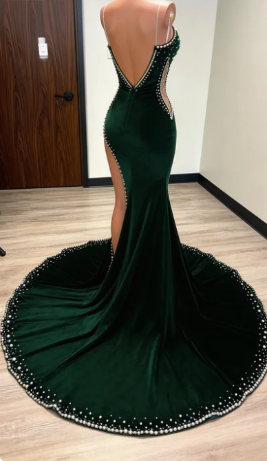 Black Girl Prom Dresses Long Mermaid Green Prom Gown With Train