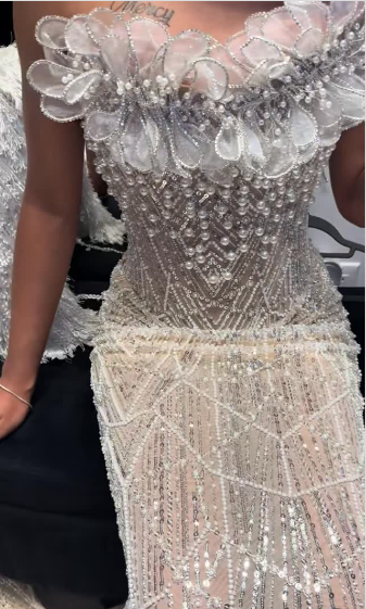 Luxurious Champagne Gold Strapless 3D Floral Beaded Sequin Tulle Train Long Prom Dress Evening Dress