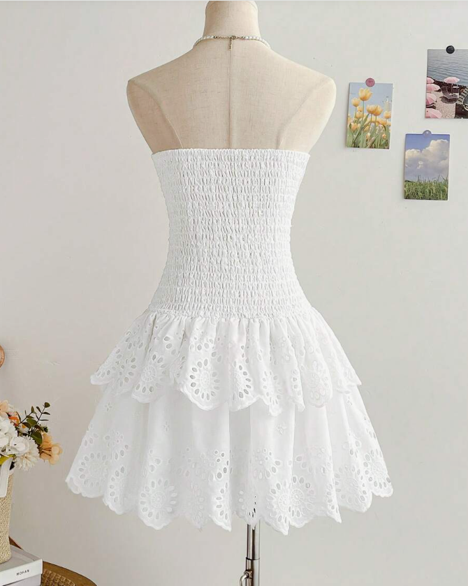 Sweet Heart Neck White Lace Birthday Cake Dress Homecoming Dress
