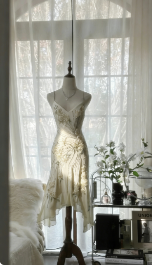 Vintage Green Chiffon Beaded Birthday Dress Homecoming Dress