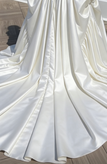 Vintage White Satin Court Train Wedding Dress