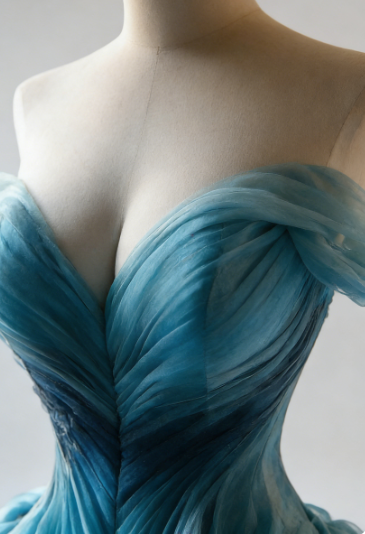 Vintage Ombre Blue Tulle Off The Shoulder Evening Dress,Formal Birthday Ball Gown