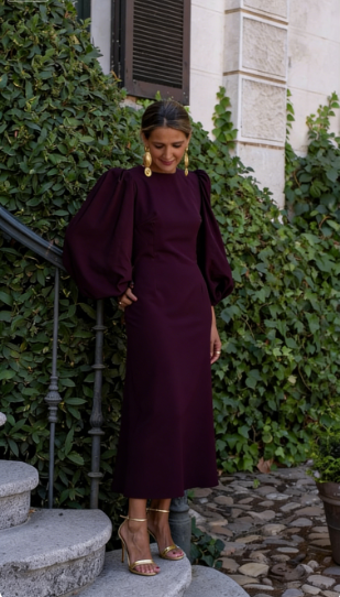 Simple Puff Sleeves Prom Dress For Women, Wedding Guest Outfit