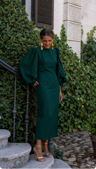 Simple Puff Sleeves Prom Dress For Women, Wedding Guest Outfit