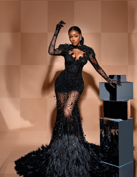 Gorgeous Black Mermaid Beaded Feathers Evening Gown,Formal Prom Party Dress