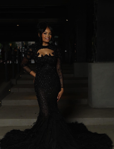 Gorgeous Black Mermaid Beaded Feathers Evening Gown,Formal Prom Party Dress