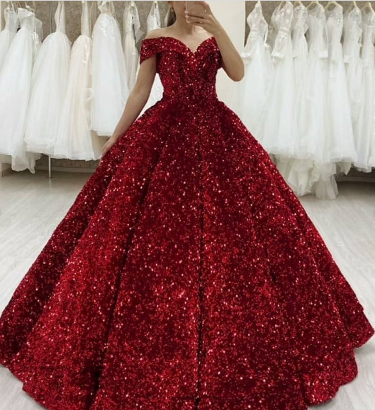 Burgundy Quinceanera Dress Off The Shoulder Sequins Ball Gown Sweet 16 Dress