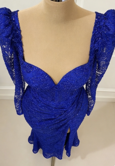 Royal Blue Vintage Prom Dress Long Sleeves Evening Dress