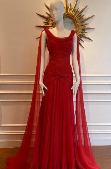Beautiful Red Chiffon Mermaid Evening Dress