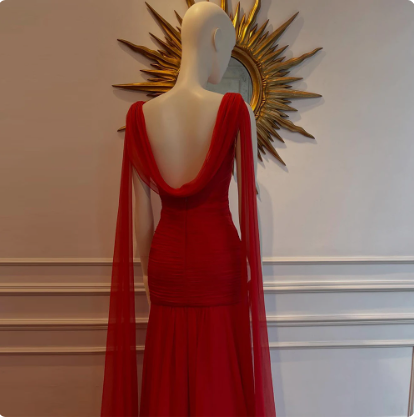 Beautiful Red Chiffon Mermaid Evening Dress