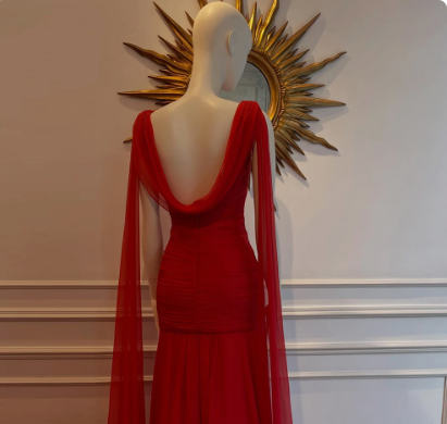 Beautiful Red Chiffon Mermaid Evening Dress
