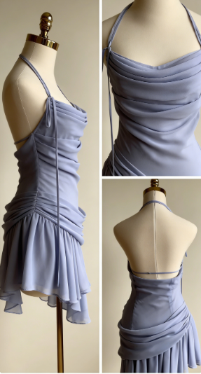 Elegant Irregular Blue Chiffon Mini Party Dress Formal Homecoming Dress