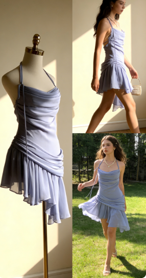 Elegant Irregular Blue Chiffon Mini Party Dress Formal Homecoming Dress