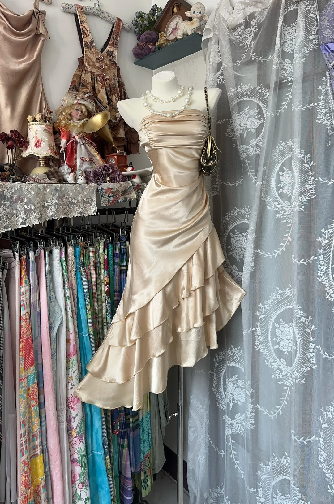 Champagne Strapless Multi-Layered Party Birthday Dress Formal Homecoming Dress
