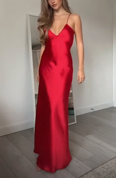 Sexy Red Backless Evening Dress Straps V Neck Party Prom Dress