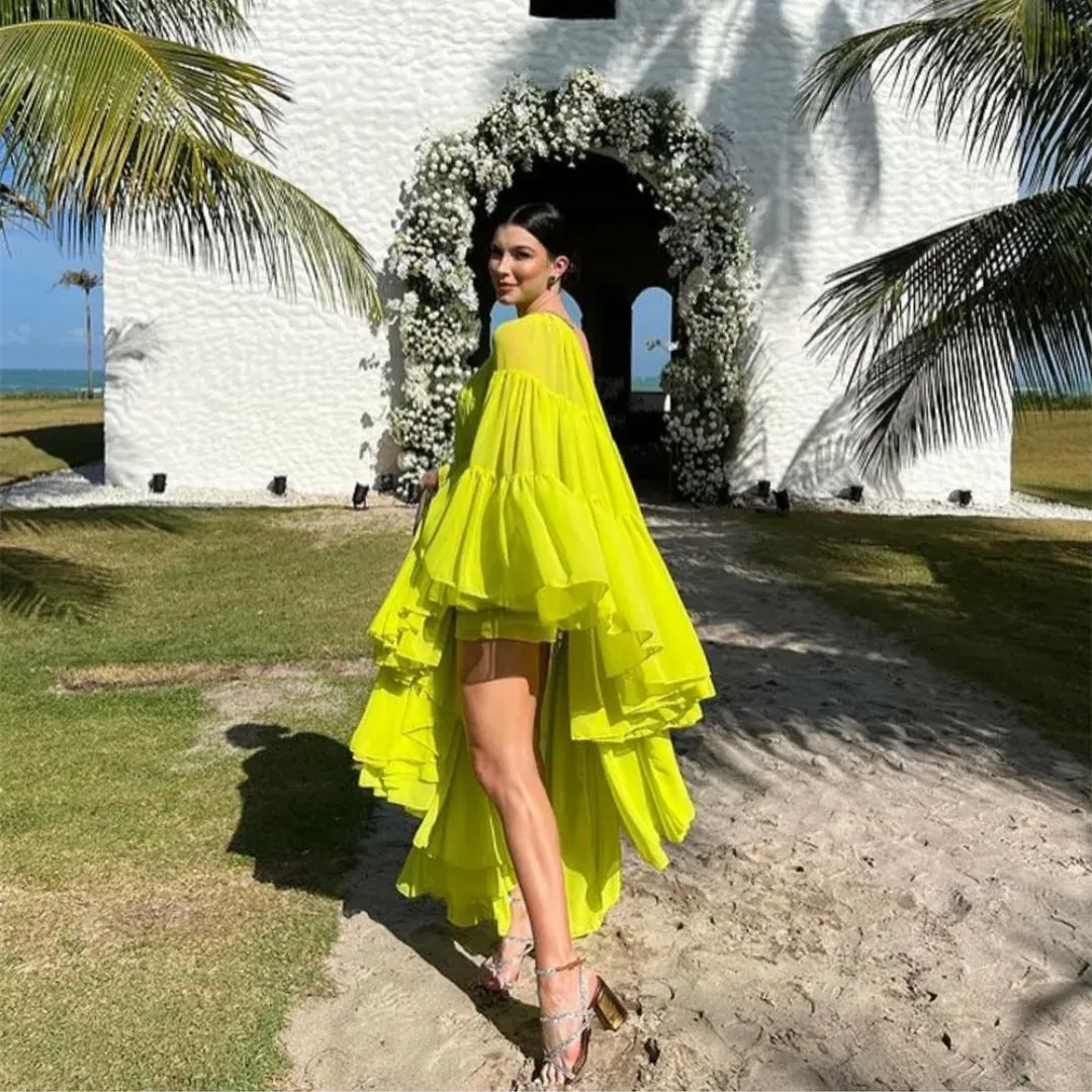 Elegant Long One Shoulder Chiffon Evening Dresses Full Sleeves With Slit A-Line Floor Length Prom Formal Dress for Women