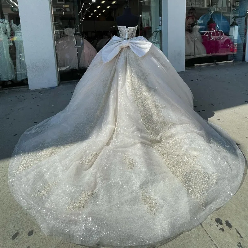 Luxury Ivory Sparkly Off-shoulder Quinceanera Dresses Crystal Birthday Party Prom Dress